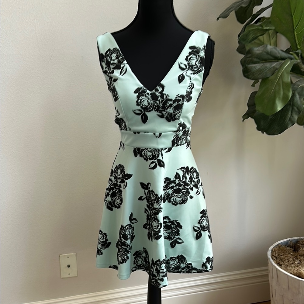 Trixxi Green Black Sleeveless V-Neck A-Line Mini Dress